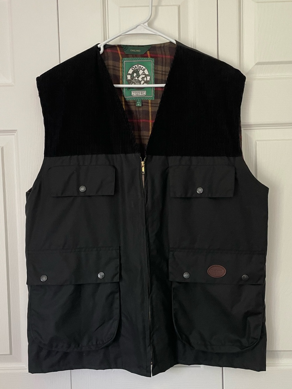 Oxford Blues England Black Waxed Corduroy Lined Gilet Hunting Country Vest Large